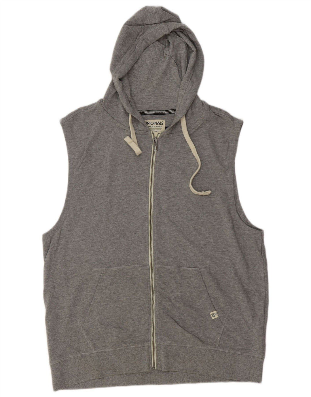 JACK & JONES Mens Sleeveless Zip Hoodie Sweater 2XL Grey Cotton