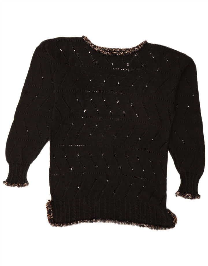 VINTAGE Womens Boat Neck Jumper Sweater UK 14 Medium Black