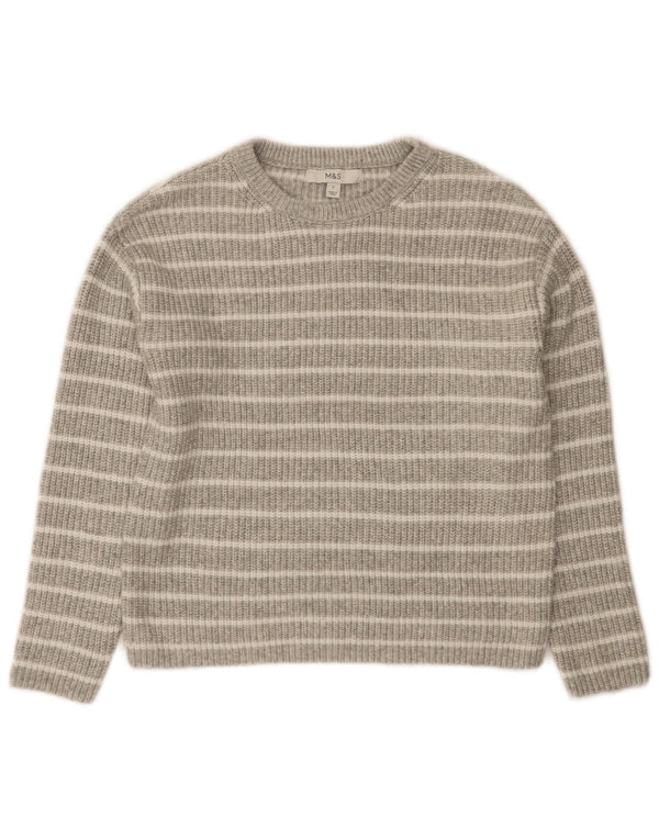 Marks & Spencer Womens Boat Neck Jumper Sweater UK 10 Small Grey Striped