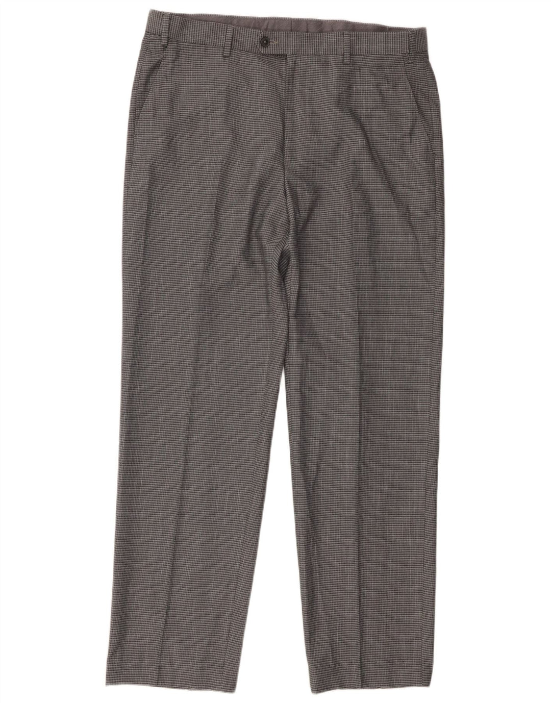 Marks & Spencer Mens Regular Fit Suit Trousers W36 L29 Grey Check Polyester
