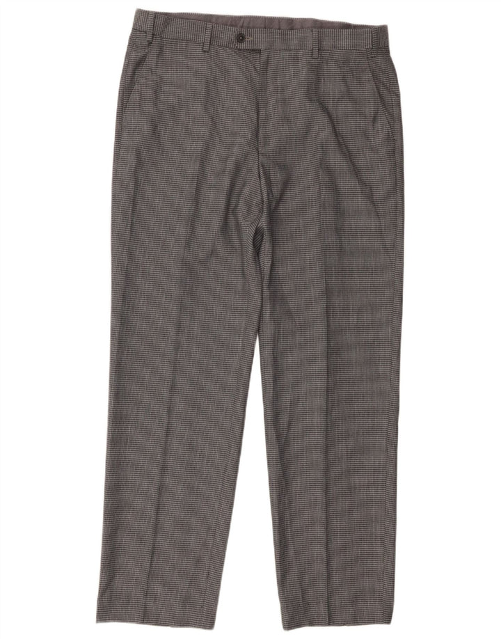 Marks & Spencer Mens Regular Fit Suit Trousers W36 L29 Grey Check Polyester
