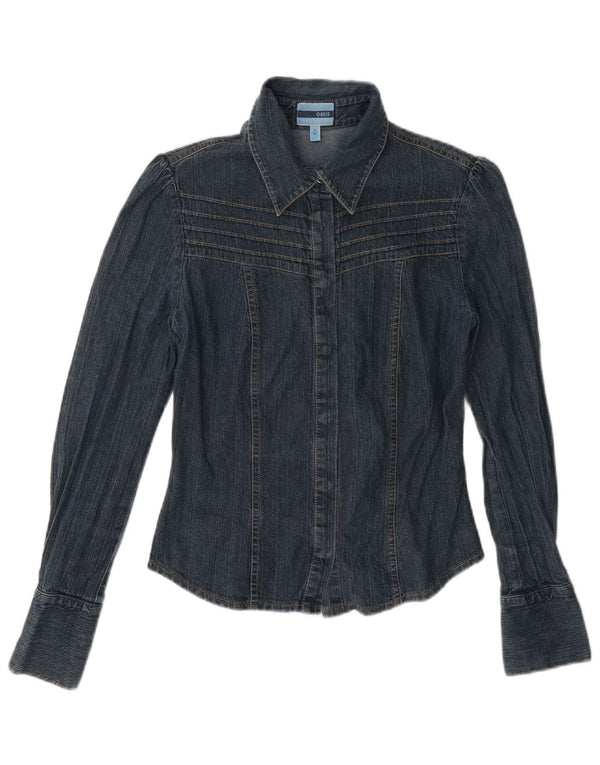 Oasis Womens Denim Shirt UK 8 Small Navy Blue Cotton