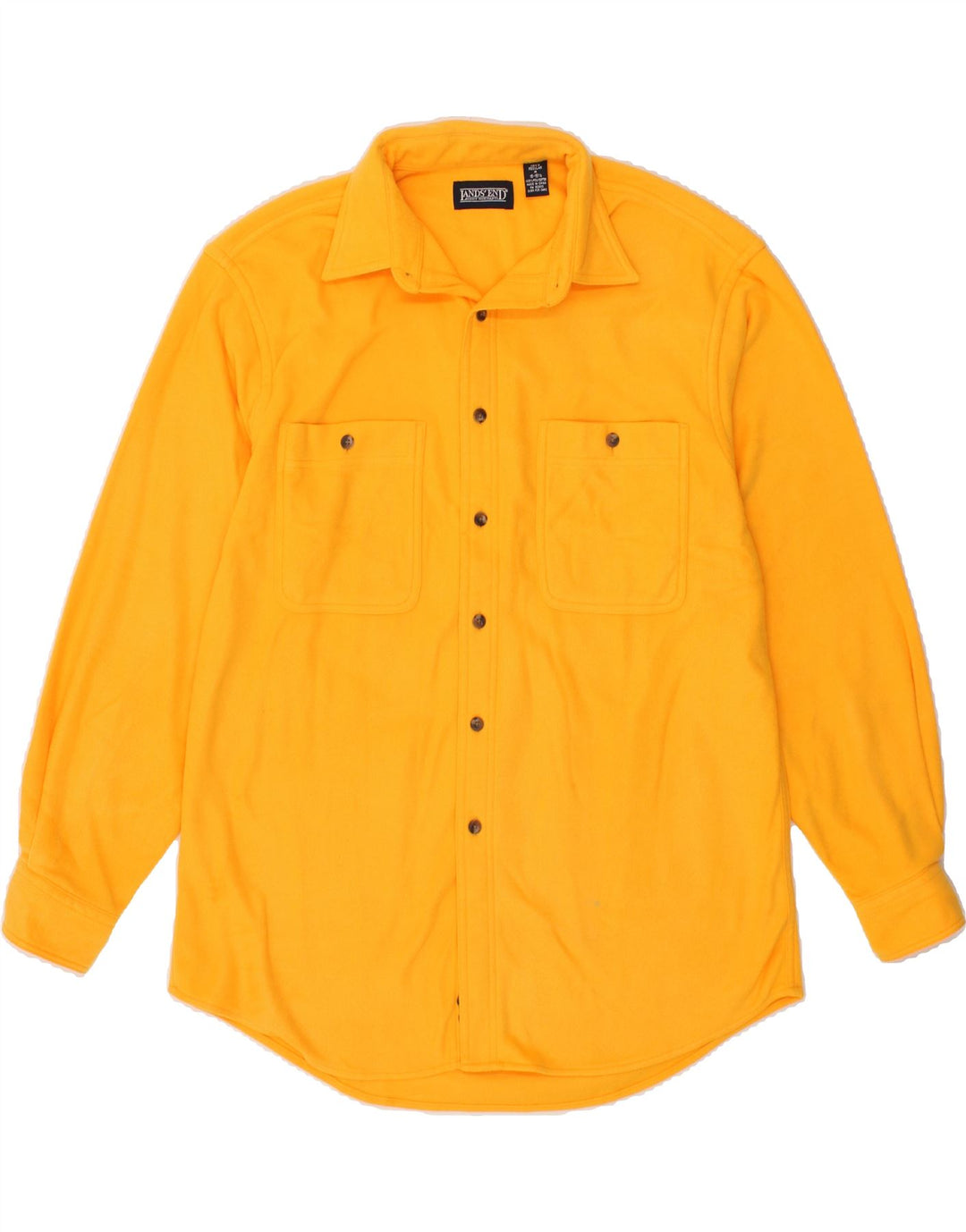 LANDS END Mens Shirt Size 15 15 1/2 Medium Yellow Polyester Vintage Lands End and Second-Hand Lands End from Messina Hembry 