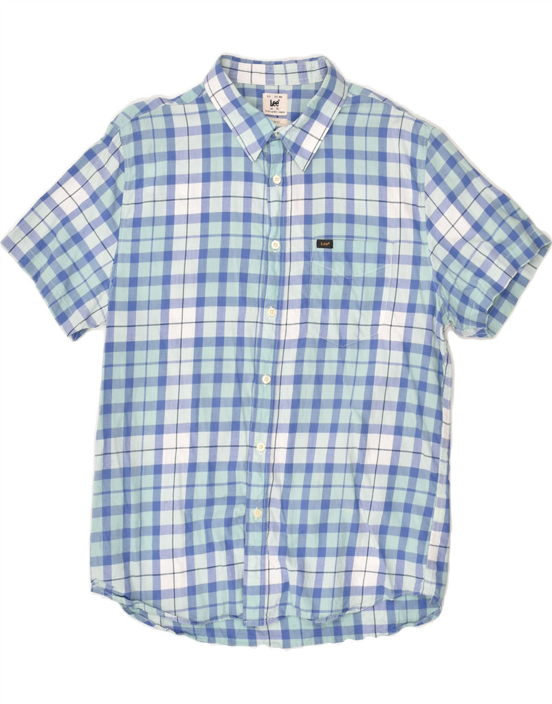 LEE Mens Short Sleeve Slim Fit Shirt XL Blue Check Cotton | Vintage Lee | Thrift | Second-Hand Lee | Used Clothing | Messina Hembry 