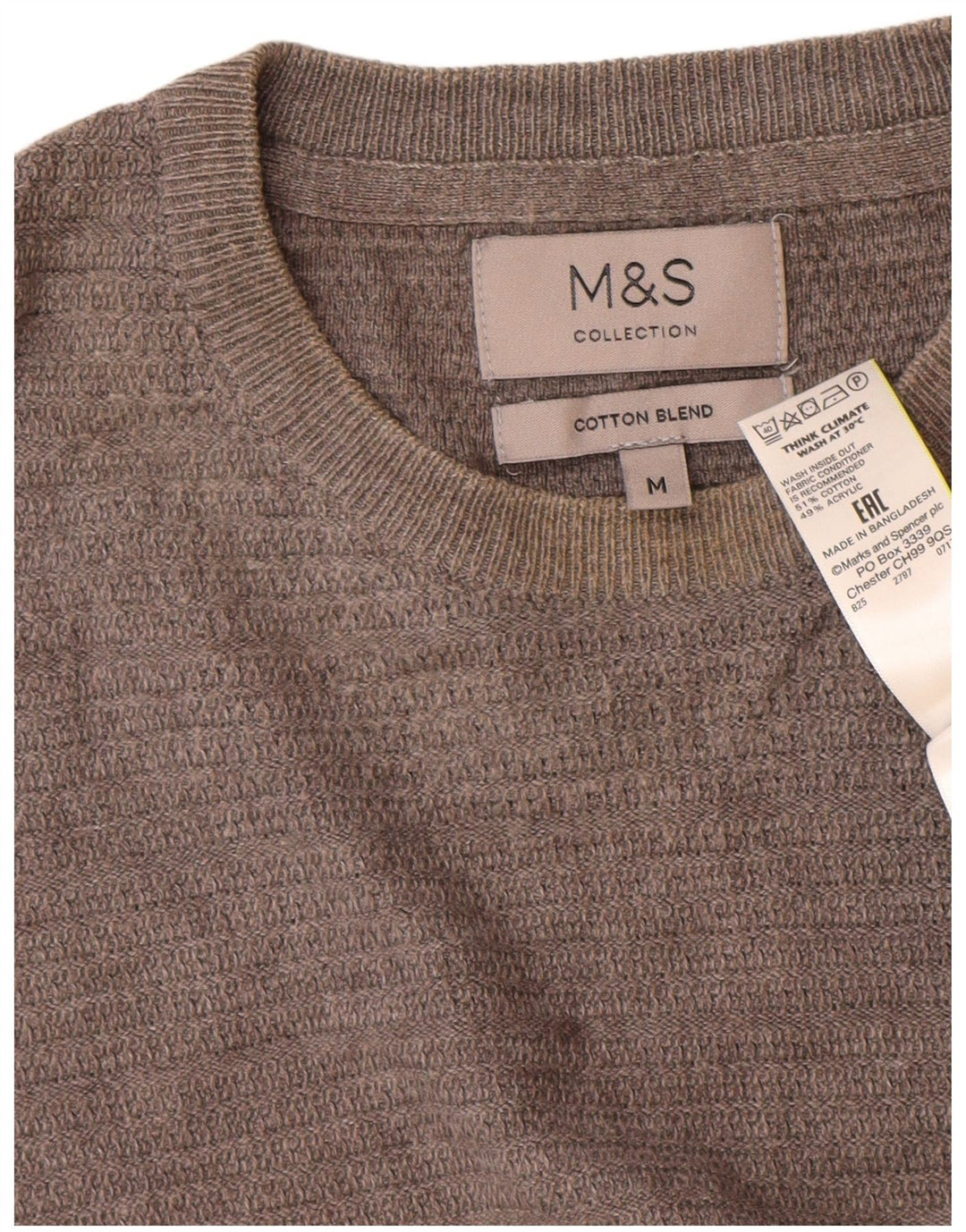 Marks & Spencer Mens Crew Neck Jumper Sweater Medium Grey Cotton