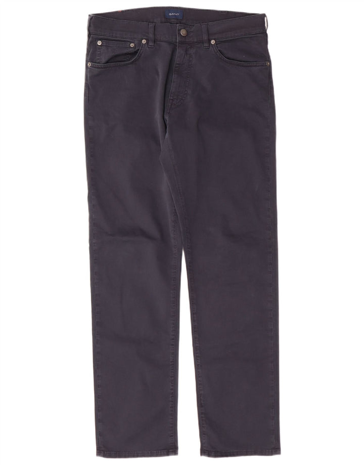 Gant Mens Straight Casual Trousers W32 L32 Navy Blue Cotton