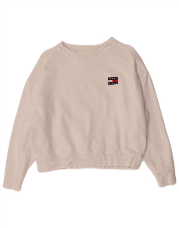 Tommy Hilfiger Womens Oversized Sweatshirt Jumper UK 2 2XS White Cotton