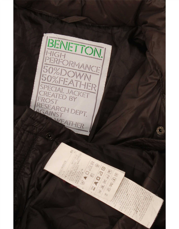 Benetton Womens Hooded Padded Jacket IT 40 Small Brown Polyamide