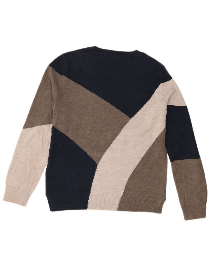 Marks & Spencer Womens Crew Neck Jumper Sweater UK 8 Small Grey Colourblock