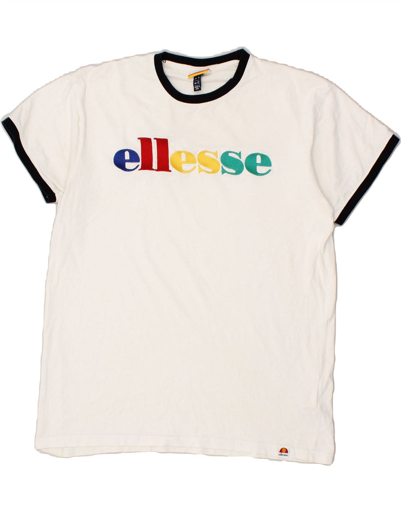 ELLESSE Womens Graphic T-Shirt Top UK 12 Medium White Cotton | Vintage Ellesse | Thrift | Second-Hand Ellesse | Used Clothing | Messina Hembry 