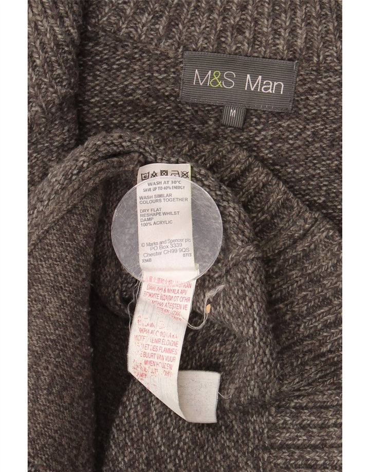 MARKS & SPENCER Mens Cardigan Sweater Medium Grey Flecked Acrylic
