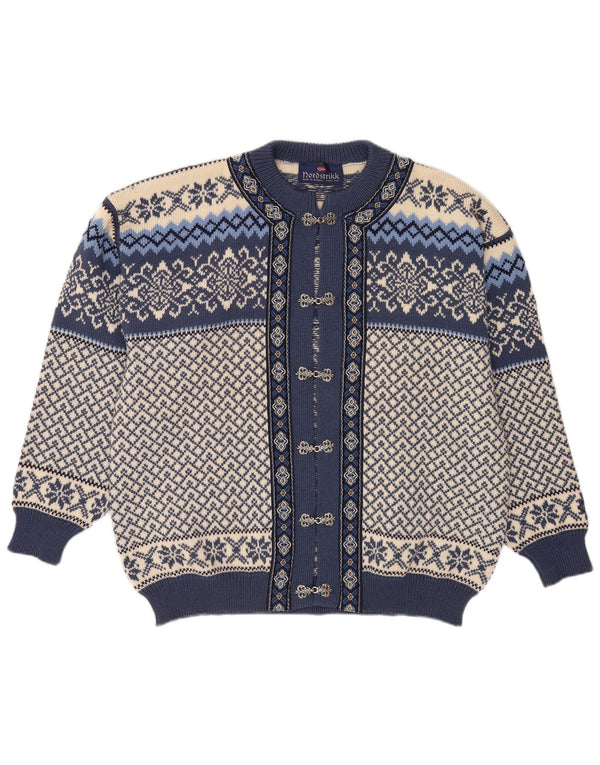 Nordstrikk Mens Cardigan Sweater XL Blue Fair Isle Virgin Wool