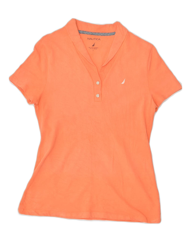 NAUTICA Womens Polo Shirt UK 14 Large Orange Cotton | Vintage Nautica | Thrift | Second-Hand Nautica | Used Clothing | Messina Hembry 