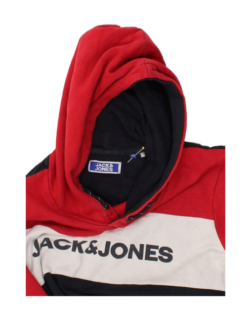 JACK & JONES Boys Graphic Hoodie Jumper 15-16 Years Red Colourblock | Vintage Jack & Jones | Thrift | Second-Hand Jack & Jones | Used Clothing | Messina Hembry 