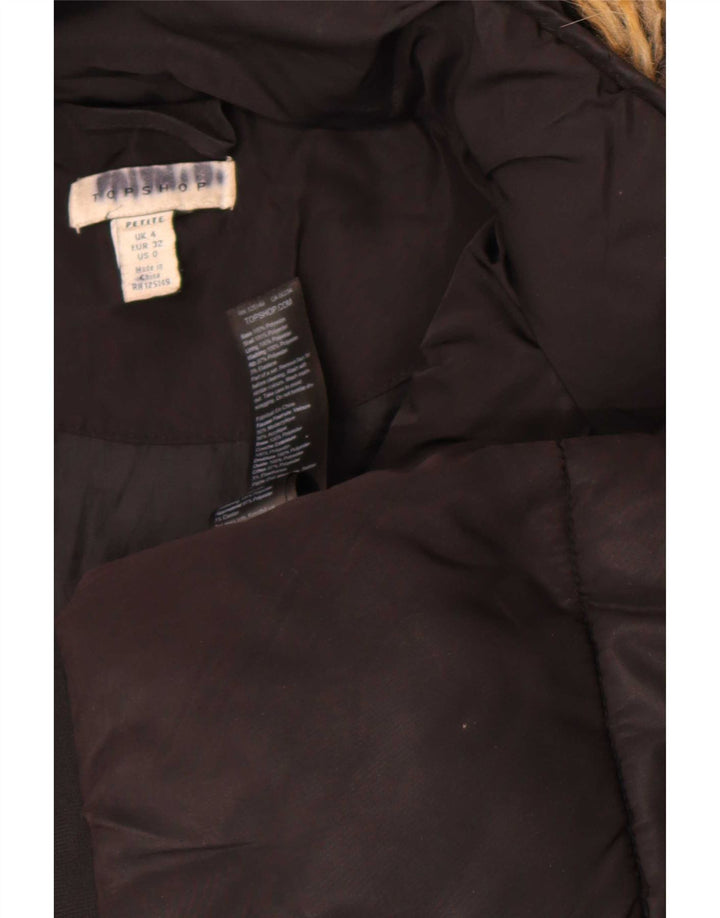 Topshop Womens Petite Hooded Padded Jacket UK 4 XS Black Polyester