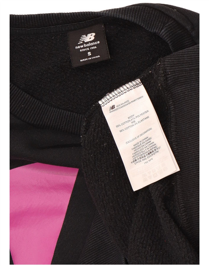 NEW BALANCE Womens Graphic Oversized Sweatshirt Jumper UK 10 Small Black