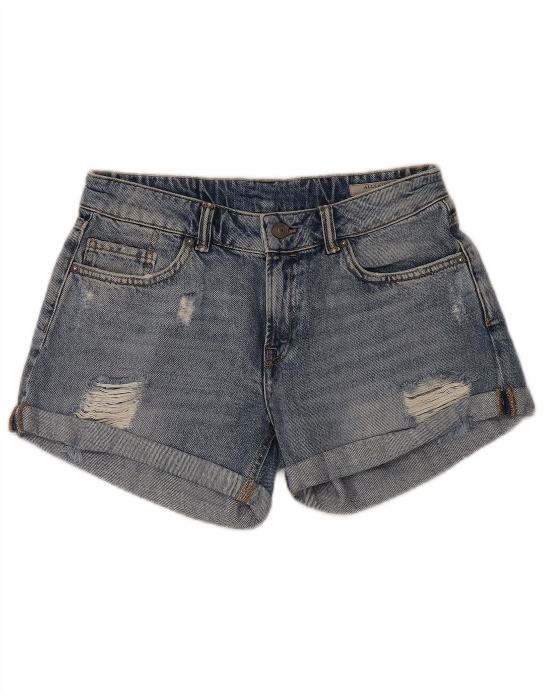 All Saints Womens Distressed Denim Shorts W30 Medium Blue Cotton