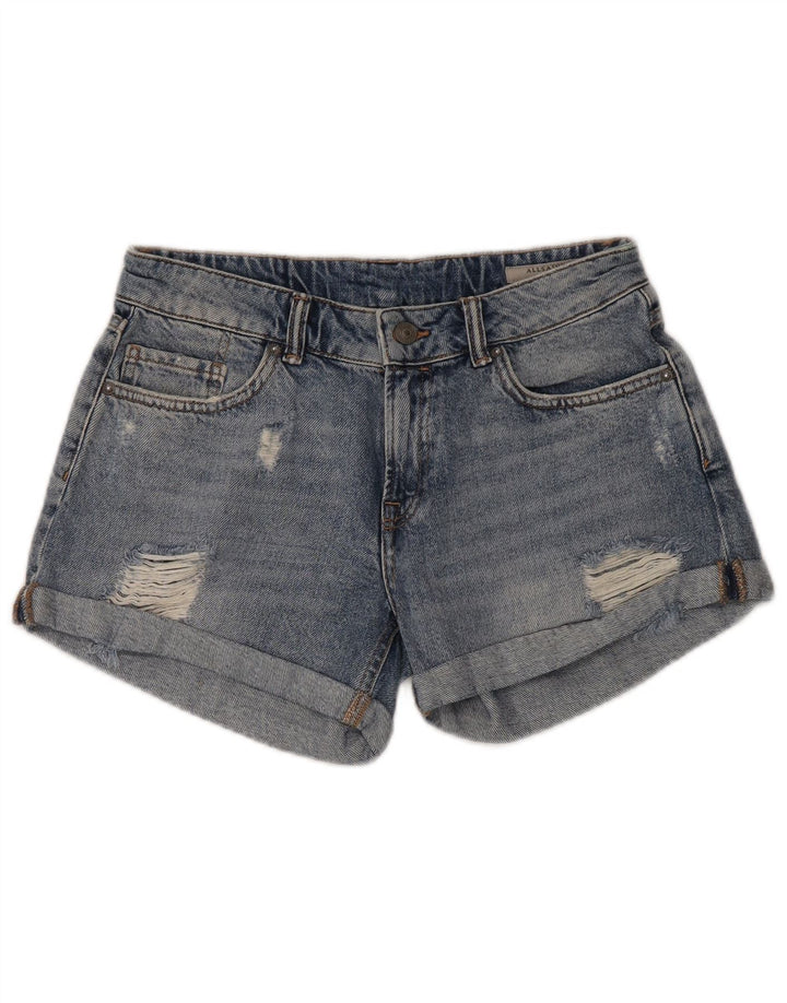 All Saints Womens Distressed Denim Shorts W30 Medium Blue Cotton