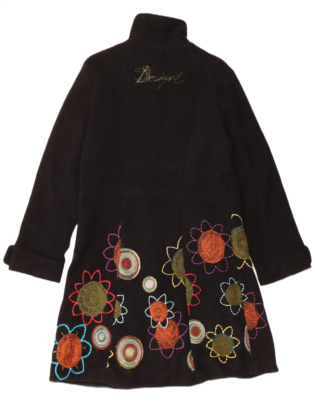 Desigual Womens Graphic Overcoat EU 44 XL Black Floral