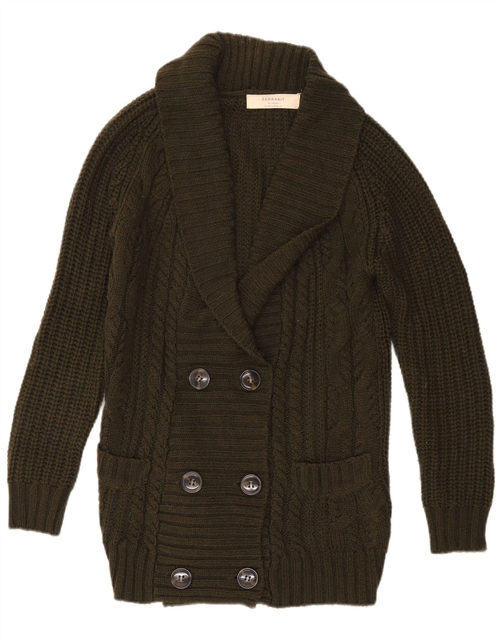 Zara Womens Double Breasted Cardigan Sweater UK 14 Medium Khaki