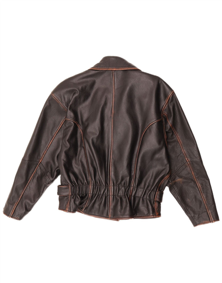 P.S. Company Womens Double Breasted Biker Jacket UK 12 Medium Brown
