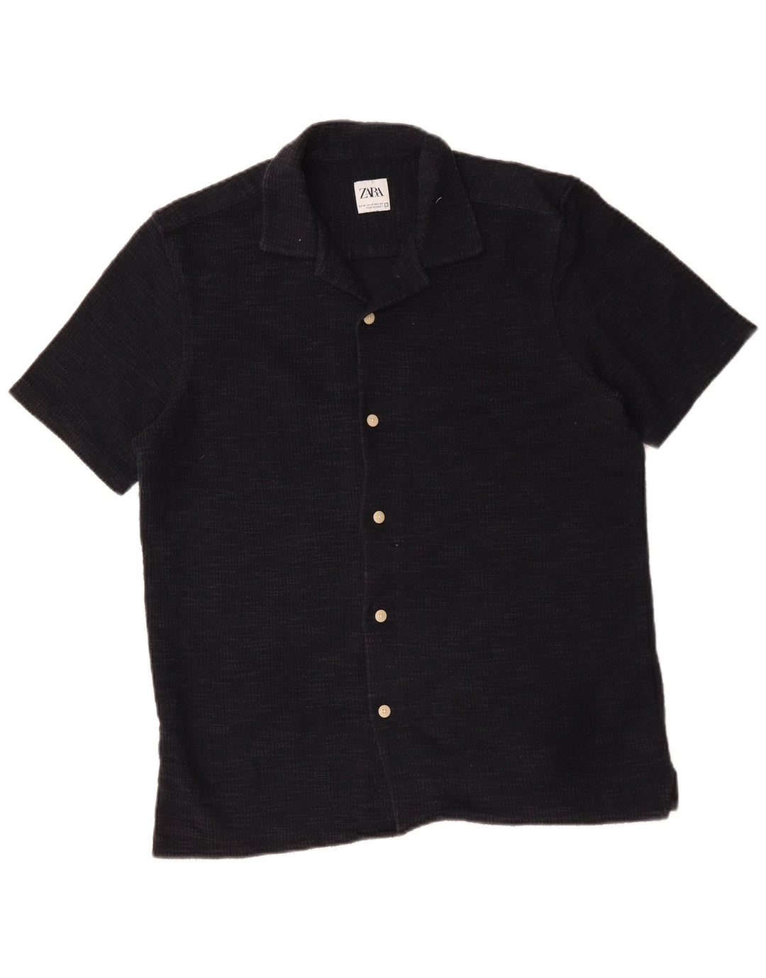 Zara Mens Short Sleeve Flannel Shirt Medium Navy Blue Cotton