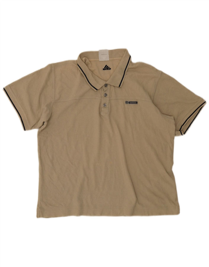 Adidas Mens Polo Shirt Large Beige Striped Cotton