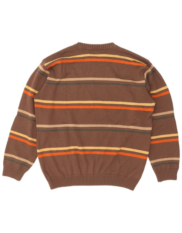 Amerigo Vespucci Mens Crew Neck Jumper Sweater Large Brown Striped Wool