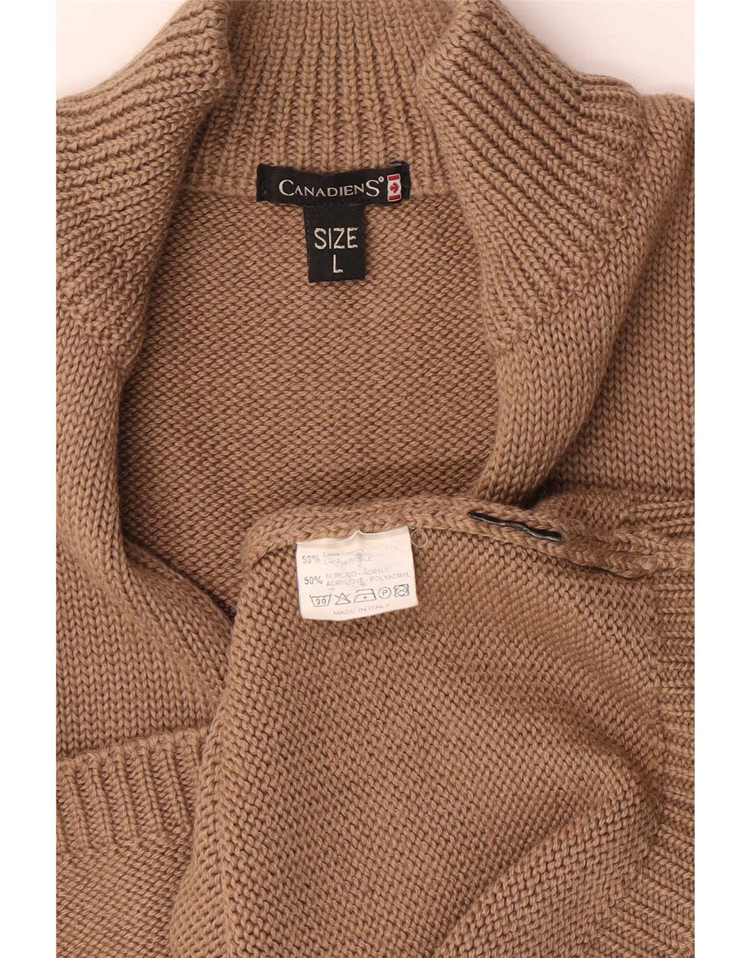 Canadiens Mens Zip Neck Jumper Sweater Large Brown Wool