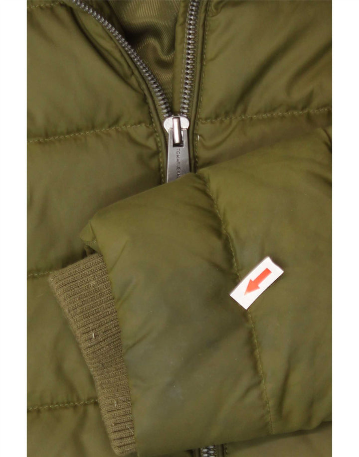 Tommy Hilfiger Womens Hooded Padded Jacket UK 10 Small Khaki Polyester