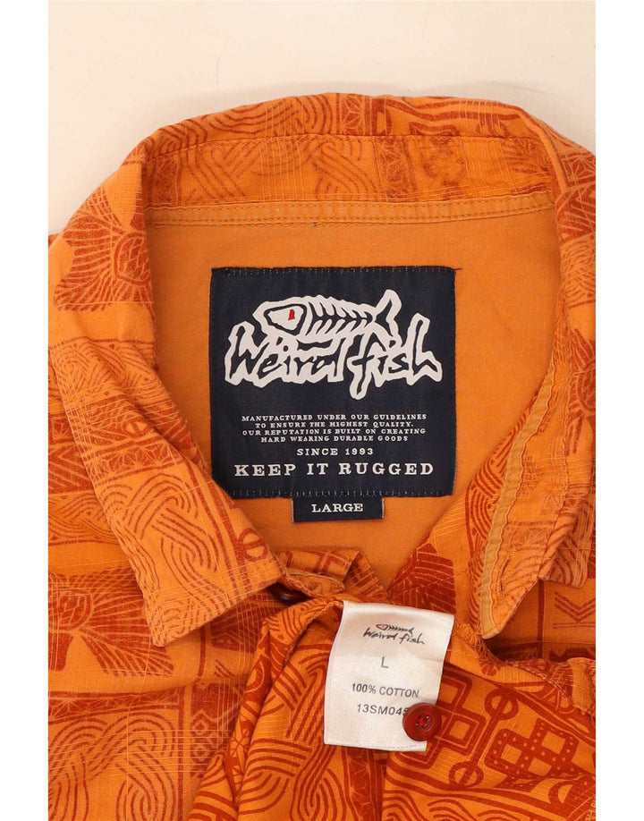 Weird Fish Mens Short Sleeve Shirt Large Orange Patchwork Cotton