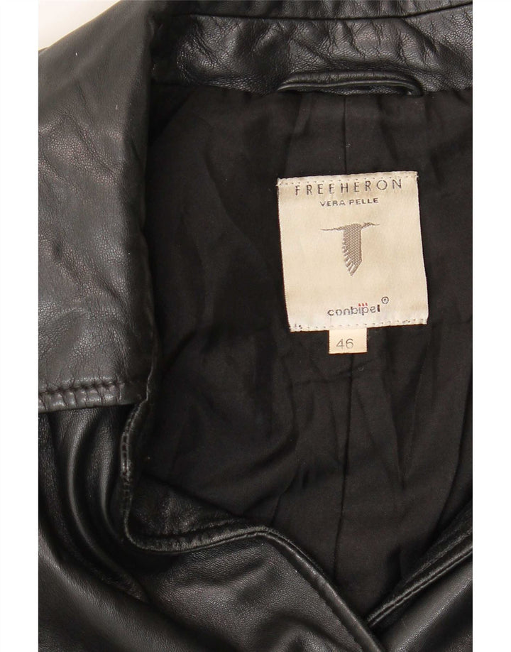Conbipel Womens Free Heron Leather Coat IT 46 Large Black