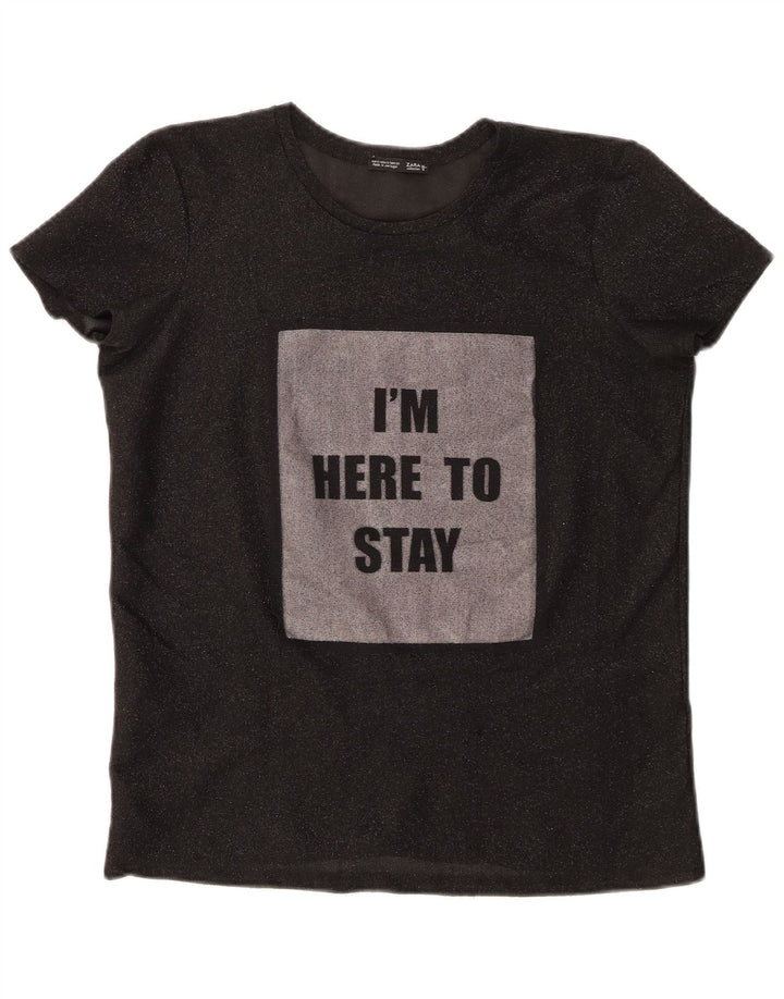 Zara Womens Graphic T-Shirt Top UK 10 Small Black