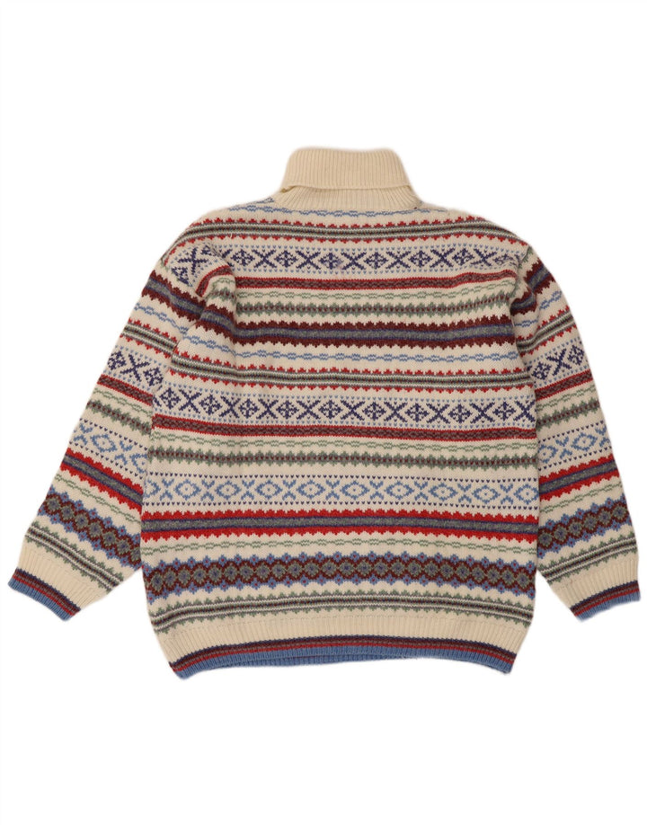 Ferro Mens Roll Neck Jumper Sweater XL Multicoloured Fair Isle Wool