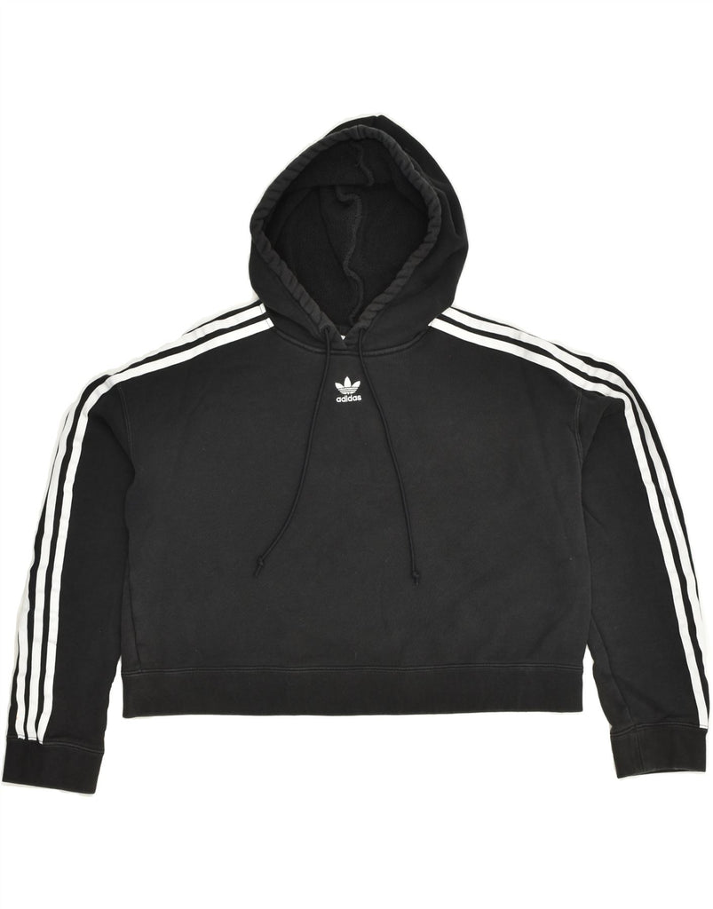 ADIDAS Womens Crop Hoodie Jumper UK 12 Medium Black Cotton | Vintage Adidas | Thrift | Second-Hand Adidas | Used Clothing | Messina Hembry 