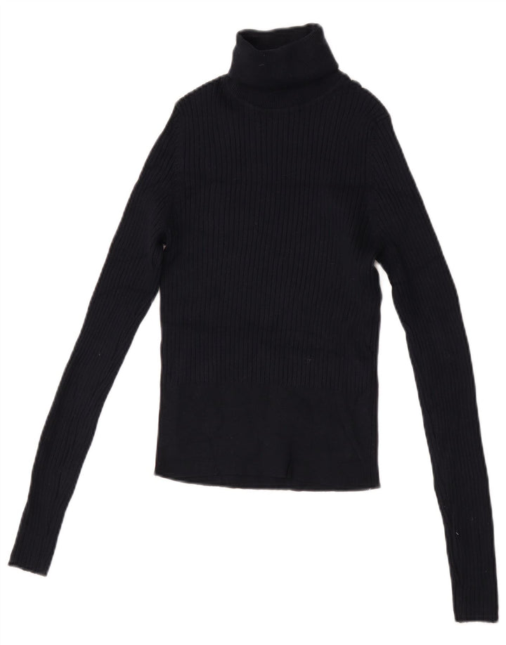 Zara Womens Crop Top Long Sleeve UK 12 Medium Navy Blue Viscose
