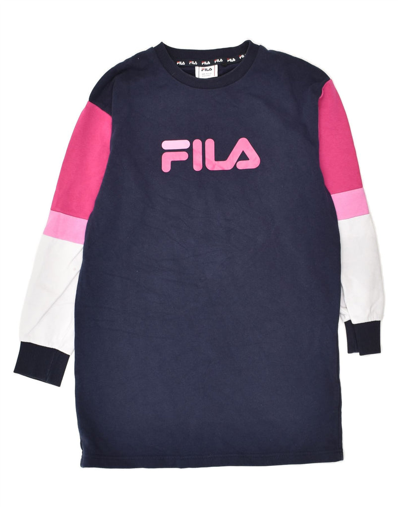 FILA Girls Long Sleeve Jumper Dress 11-12 Years Navy Blue Colourblock | Vintage Fila | Thrift | Second-Hand Fila | Used Clothing | Messina Hembry 