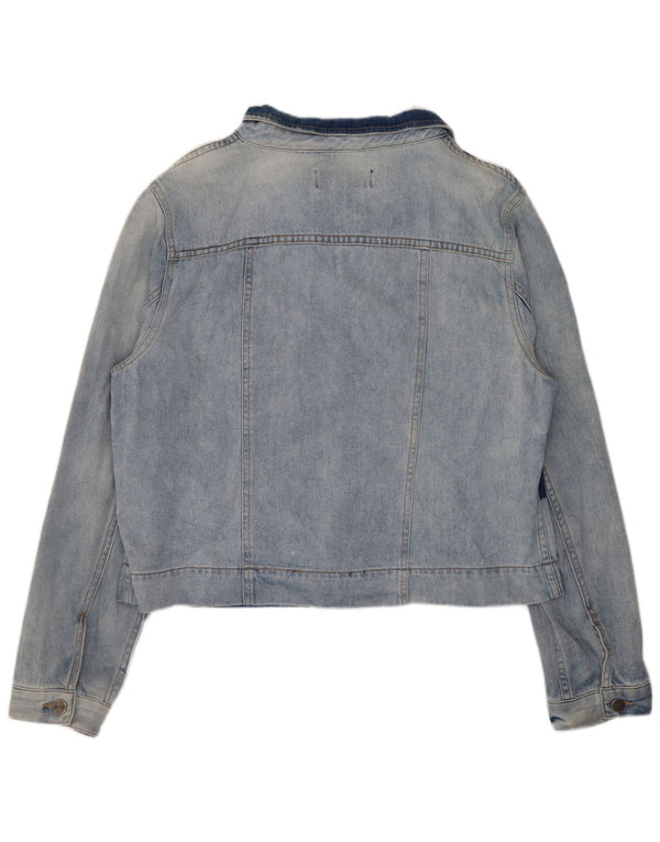 Dkny Womens Crop Denim Jacket UK 18 XL Blue Colourblock Cotton