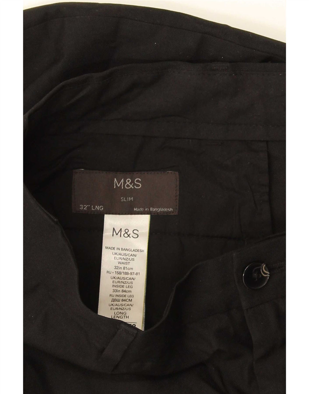 Marks & Spencer Mens Slim Chino Trousers W32 L33 Black Polyester