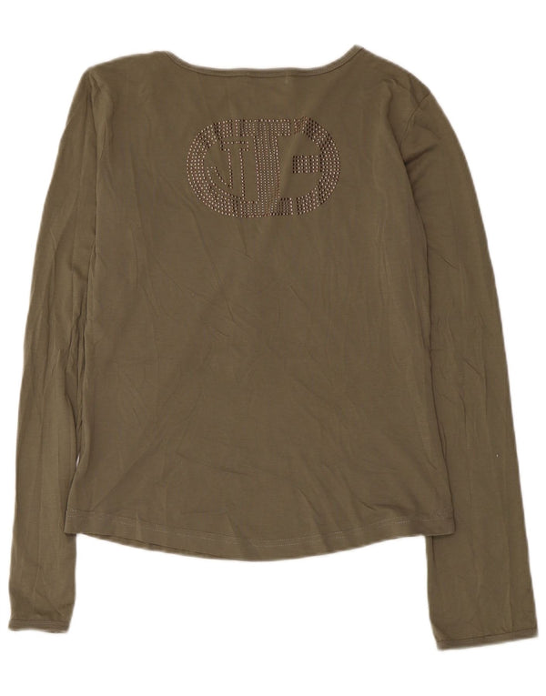 Iceberg Womens Graphic Top Long Sleeve UK 10 Small Khaki