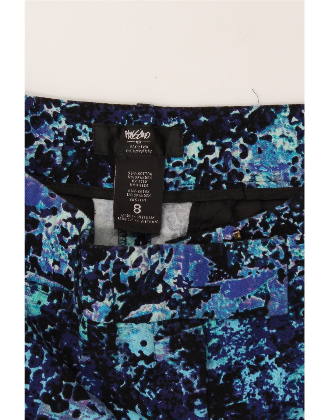 MOSSIMO Womens Abstract Pattern Cropped Trousers US 8 Medium W30 L25 Blue Vintage Mossimo and Second-Hand Mossimo from Messina Hembry 