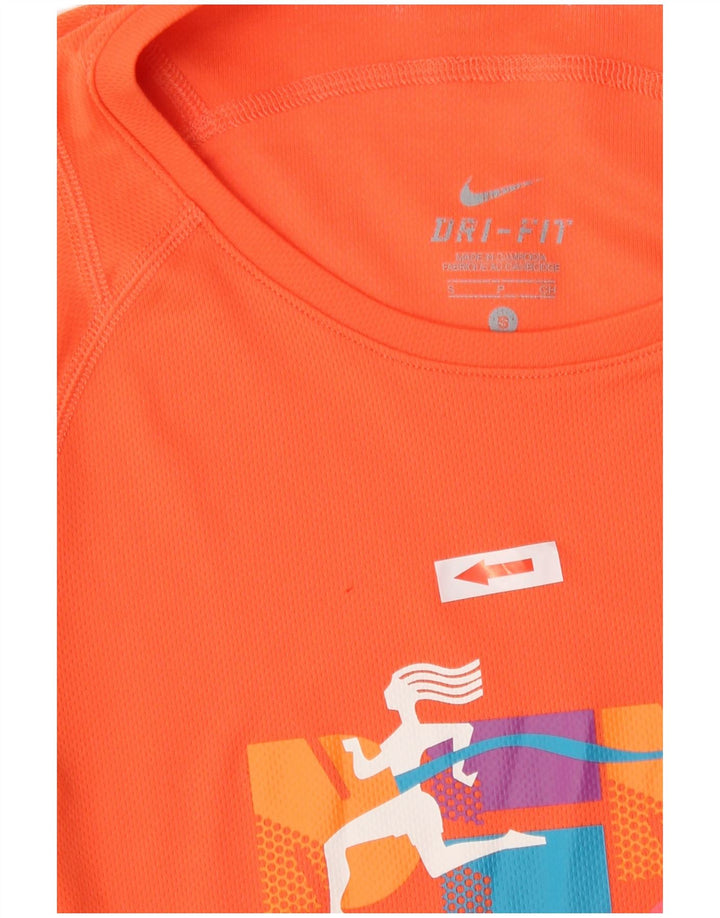 Nike Womens Dri Fit Graphic T-Shirt Top UK 10 Small Orange Polyester