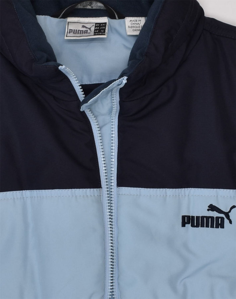 PUMA Boys Hooded Windbreaker Jacket 15-16 Years Blue Colourblock Polyester | Vintage Puma | Thrift | Second-Hand Puma | Used Clothing | Messina Hembry 