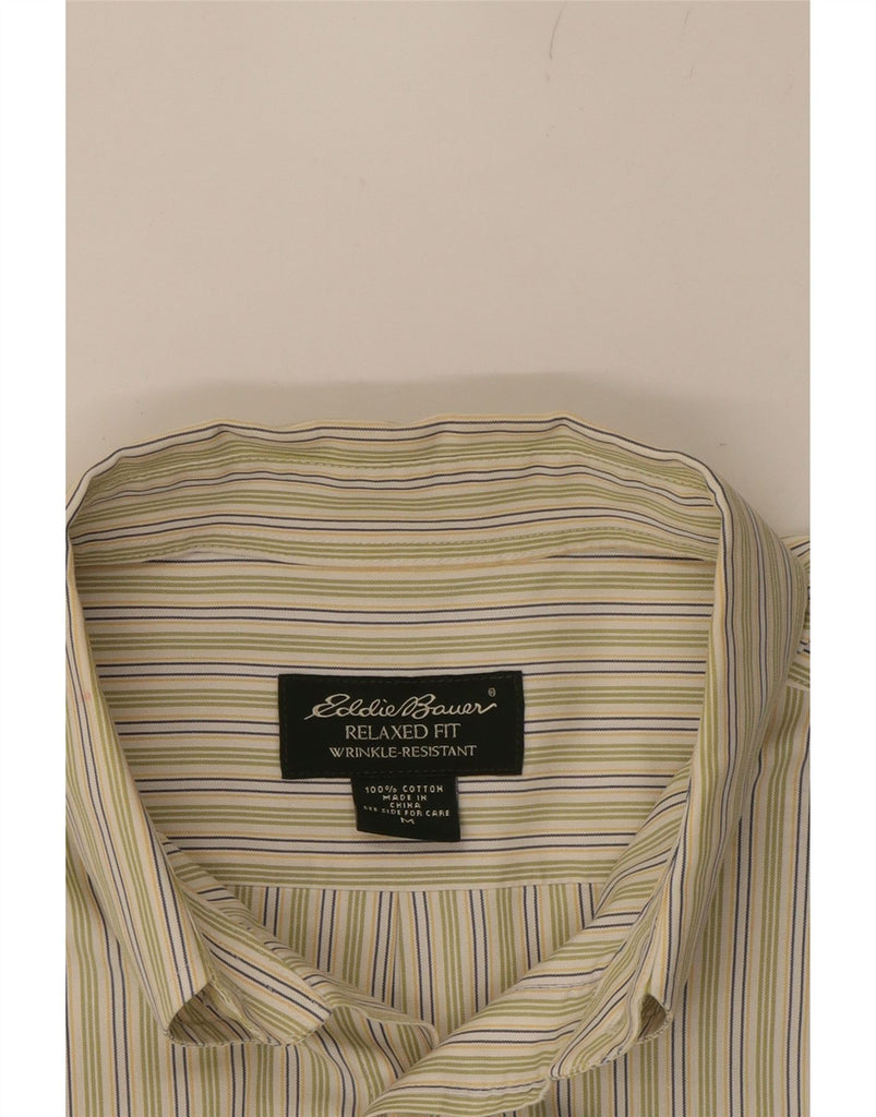 EDDIE BAUER Mens Relaxed Fit Shirt Medium Green Pinstripe Cotton Vintage Eddie Bauer and Second-Hand Eddie Bauer from Messina Hembry 