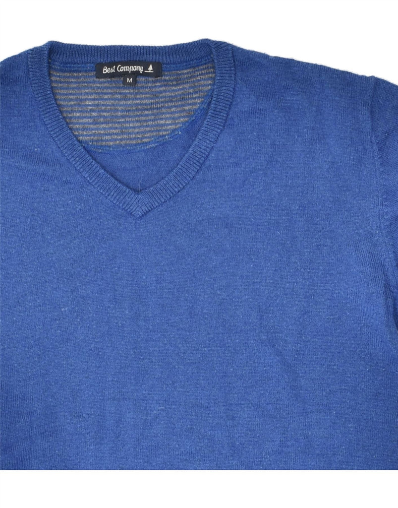 BEST COMPANY Mens V-Neck Jumper Sweater Medium Blue Polyamide | Vintage Best Company | Thrift | Second-Hand Best Company | Used Clothing | Messina Hembry 