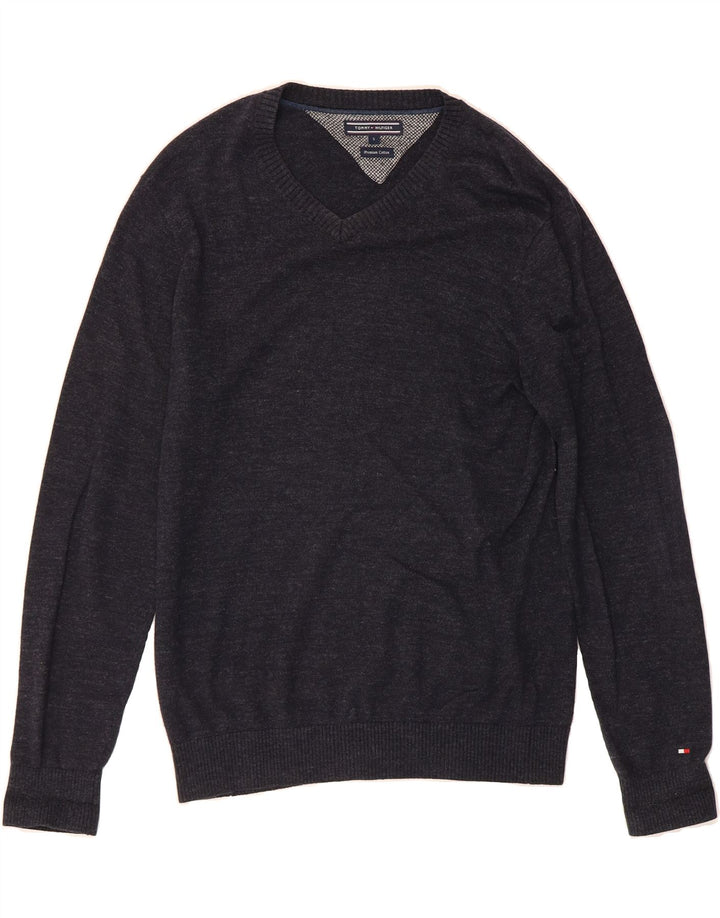 TOMMY HILFIGER Mens V-Neck Jumper Sweater Small Grey Cotton Vintage Tommy Hilfiger and Second-Hand Tommy Hilfiger from Messina Hembry 
