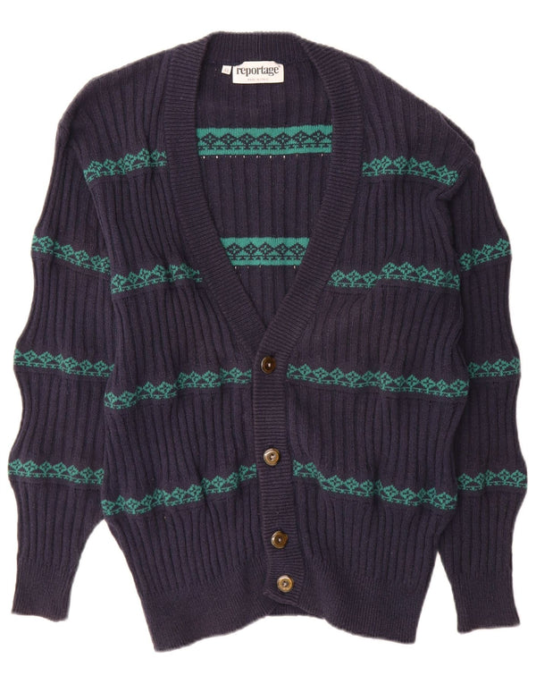 Reportage Mens Cardigan Sweater IT 48 Medium Navy Blue Fair Isle Cotton