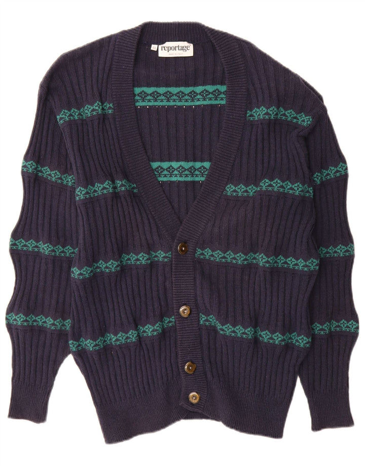 Reportage Mens Cardigan Sweater IT 48 Medium Navy Blue Fair Isle Cotton