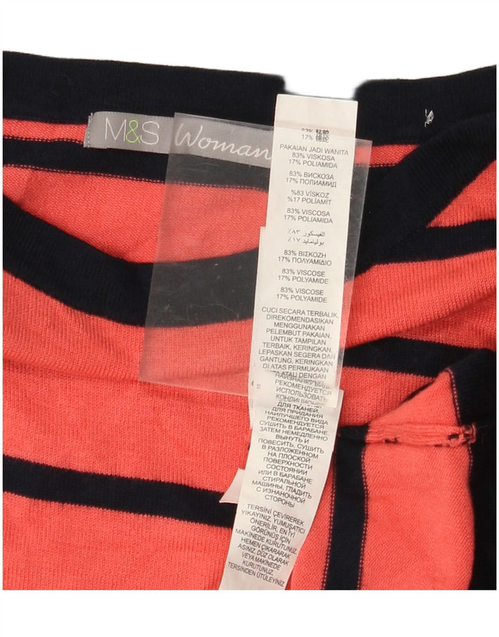 MARKS & SPENCER Womens Boat Neck Jumper Sweater UK 10 Small Red Striped