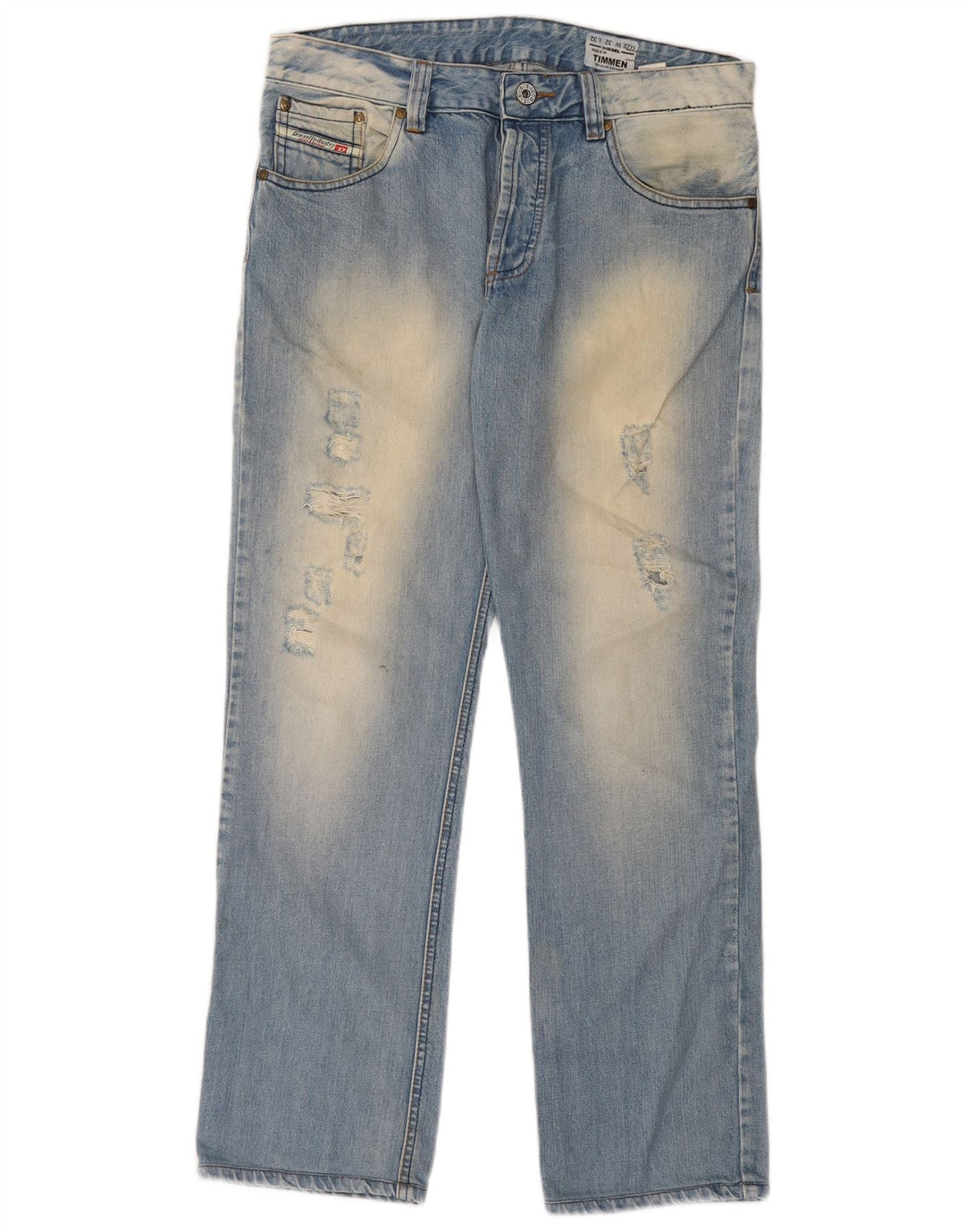 Diesel Mens Timmen Distressed Regular Straight Jeans W32 L32 Blue Cotton